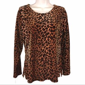 Stretch Velour Leopard Print Top, Size S